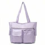 MultiPocket Solid Color Large Capacity Tote Bag With Easy Access Suitable For Laptops - Mauve Purple - one-size