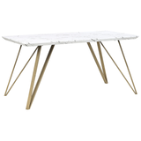 Spisebord Hvid Guld MDF Metalben 150 x 80 cm Dekorativ Lang Bordplade med Marmor Mønster Industriel Glamour til Spisestue Køkken Inspiration