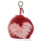 Fendi Women Red Fox Fur Bicolor Pom Pom Bag Beige Pink Charm - Red / One Size / Women