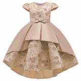 SHEIN Young Girls" Pure Color Satin Embroidered Bow Decorated Gorgeous Flower Girl Party Dress
