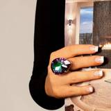 SHEIN A Multicolored Water-Drop Shaped Ring For Women, Perfect For Stage Show, Catwalk, Cocktail Party And Hand Jewelry.