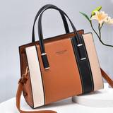 Classic Style Striped Tote Bag Womens Color Block Handbag Shoulder Bag - Brown - one-size