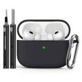 pc Pure Color Silicon Protective Case For Airpods With Cleaning Brush And Carabiner - Black - AirPods1/2,AirPods Pro,AirPods 3,AirPods Pro (2nd generation)