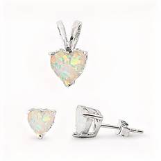 Hjerte smykkesæt med Opal - u/kæde