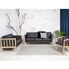 Svane Design Denver tremmesofa (3+2 pers. sofasæt - L196/142 cm, Madraslæder - sort, Ubehandlet bøg)