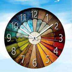 Colorful Wood Grain Creative Design Wooden Wall Clock Silent Round Clock For Living Room Bedroom Office Decoration Easter  New Year Wall Decor - Multicolor - 8 Inches,12 Inches,10 Inches,12 Inches,16 Inches