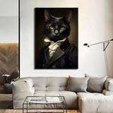 SHEIN 1pc No Frame Wall Art Picture Black Cat Poster And Print Animal Wearing Suit Canvas Painting For Home Living Room Decoration