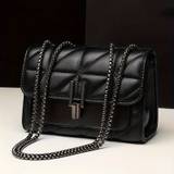 Classic Trendy Black Shoulder Square Chain Bag, Minimalist Quilted Pattern Flap Underarm Purse For Women