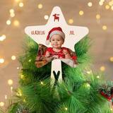 Personlig juletræsstjerne af træ | med dit foto eller navn | personligt julepynt