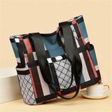 SHEIN Stylish Geometric Tote Bag Lightweight With Secure Zipper Closure Large Capacity For School Work And Travel Easy To Organize With Multiple Pockets