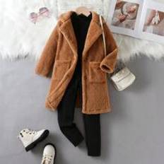 Young Girl Dual Pocket Teddy Coat  Mock Neck Jumpsuit - Coffee Brown - 6Y,7Y,4Y,5Y