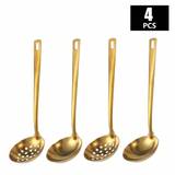 SHEIN 1/2/4pcs Gold Stainless Steel Soup Ladle Cooking Spoon Skimmer Strainer Filter For Restaurant Hotel Banquet Buffet