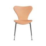 3107 stol, fuldpolstret Natur læder/krom stel af Arne Jacobsen
