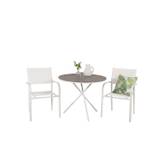VENTURE DESIGN havesæt m. Parma cafébord (Ø 90) og 2 Santorini stole m. armlæn - hvid alu/textilene