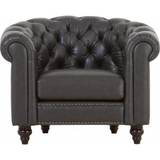 Royal Chesterfield lænestol i mørkebrunt kunstlæder + Møbelplejesæt til tekstiler
