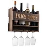 Bezrat Barware USA Wall Mounted Wine Rack with 4 Wine Glasses Included
