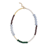 Enamel Necklace Marli L. Yellow Pearl L. Blue Brown And Green 40 + 5 cm N110G - 40 + 5 cm
