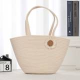 Women Woven Fabric Bag Small Fashion Shoulder Bucket Bags Summer Beach Basket Attach Nice Daisy Sunflower - White