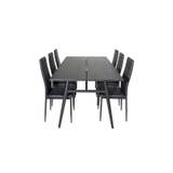 Sleek spisebordssæt spisebord udtræksbord længde cm 195 / 280 sort og 6 Slim High Back stole PU kunstlæder sort.