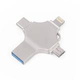 Potato Kryds 4 i 1 128GB 8 Pin + Micro USB + USB + USB- C / Type-C + USB 3.0 Metal Flash Disk(Sølv)
