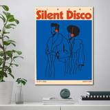 1pc/set Silent Disco Illustrations Retro Blue Poster, Creative Idea Poster, Wall Art, Wall Decor, Canvas Art, Wall Art Living Room Posters Bedroom Painting No Framed.