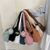 Fashion Corduroy Crossbody Bag, Trendy Solid Color Shoulder Bag, Women's Casual Handbag With Coin Purse