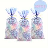 20 Mermaid Birthday Party Gift Bags Made Of Glassine Paper, For Candy And Sweets. Christmas Eve Candy And Cookie Packaging Bags