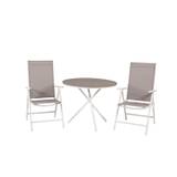 VENTURE DESIGN havesæt m. Parma Cafébord (Ø 90) og 2 Break stole m. armlæn - hvid alu/grå textilene
