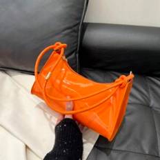Solid Color Vintage Minimalist Hobo Shoulder Bag - Orange - one-size