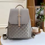 SHEIN Simple Fashion Large Capacity Suture Rivet Backpack For Women With Flap Cover, Trendy Casual Student Backpack