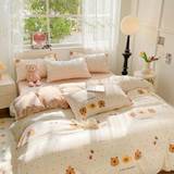 SHEIN 4pcs/Set High-End Soft Skin-Friendly Bubble Floral Princess Style Bedding Set For Girls (1 Comforter Cover, 1 Bedsheet, 2 Pillowcases) Without Filler