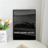 SHEIN 1pc Black Car Canvas Painting Modern Nordic Street Luxury Car Poster Wall Art Black And White Pictures Home Decoration Living Room Frameless Canvas Pr