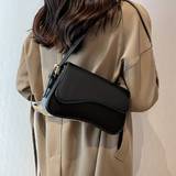 Simple Solid Color Flap Underarm Bag, Pu Leather Textured Bag Purse, Fashion Versatile Baguette Bag