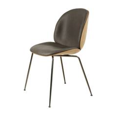 GUBI Beetle Dining Chair Conic Base SH: 43,5 cm - Black Chrome Base/Veneer Shell/Soft Leather Gray