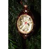Julekugle 10 cm, Oval Rød med spejl og dekoreret med ornament