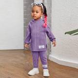 Baby Girls Casual Letter Printed Patch Ribbed Tracksuit - Purple - 6-9M,9-12M,12-18M,18-24M,2-3Y