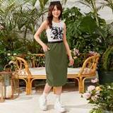 SHEIN Teen Girl Character Printed Cool Tank Top & Pleated Skirt Set With Patch Pockets, Summer