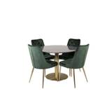 EstelleØ106BLBR spisebordssæt spisebord sort, marmor og 4 Velvet Deluxe stole velour grøn, messing dekor.