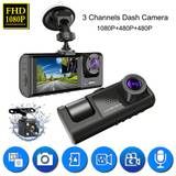 SHEIN 1pc,Dash Cam Front And Inside And Rear,3 Channels Dash Camera For Cars, 1080P FHD DVR Car Dashboard Camera With Loop Recording,2 Inch Display
