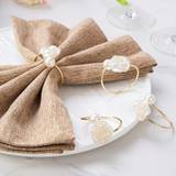SHEIN 4-6pcs Pearl & Rose Flower Napkin Rings For Table Decoration, Wedding, Banquet, Party