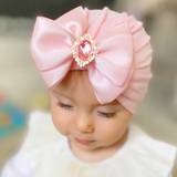 Solid Color Big Bow Rhinestone Hat For Newborn Turban Baby Girls Satin Bow Beanie Toddler Baby Head Wrap With Diamond Stone Cap - 9