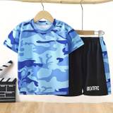 Boys Camouflage Outfit Round Neck T-shirt & Shorts Kids Summer Clothes Sets