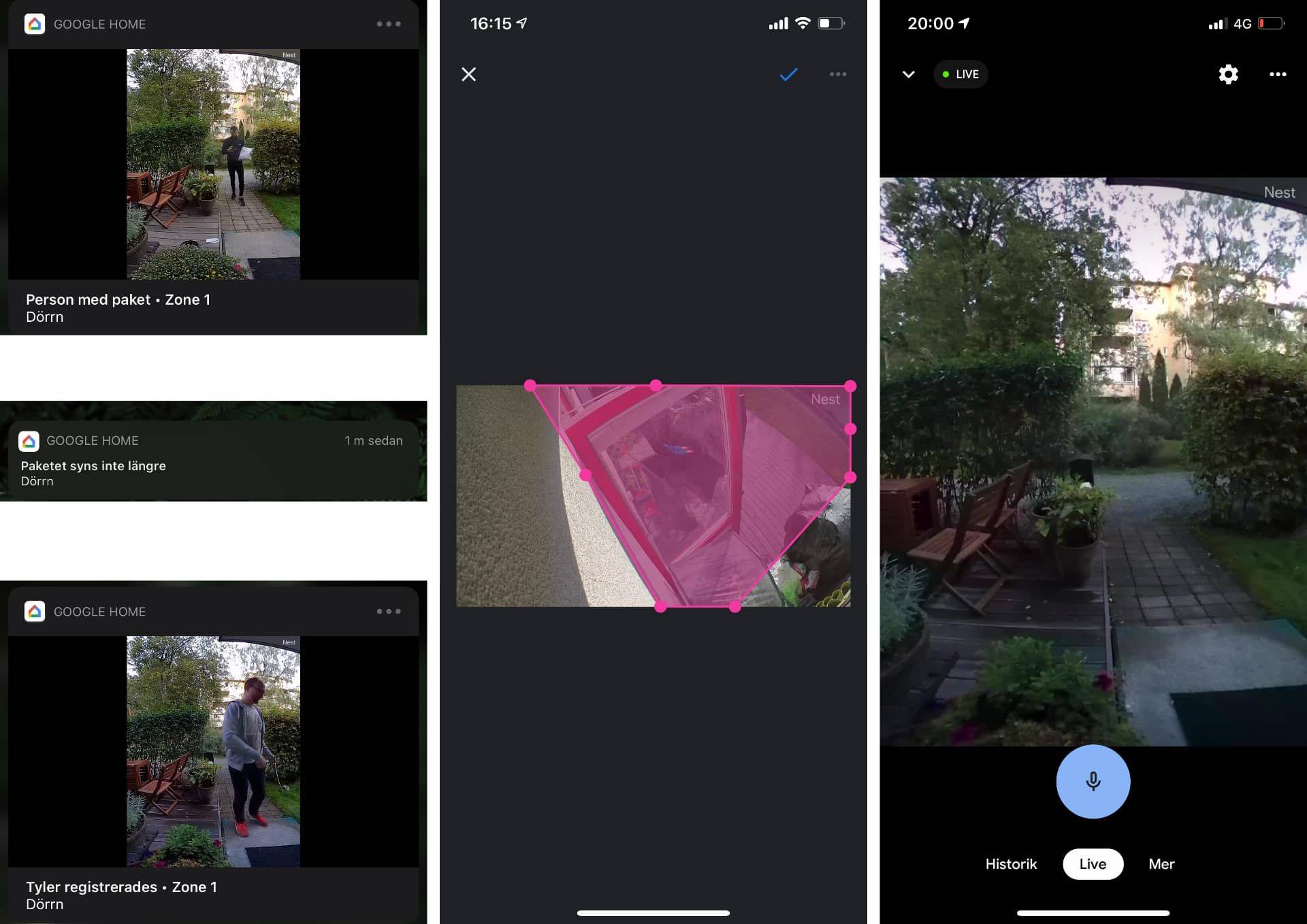 Billede fra test af Google Nest Doorbell (Battery) skærmklip fra appen