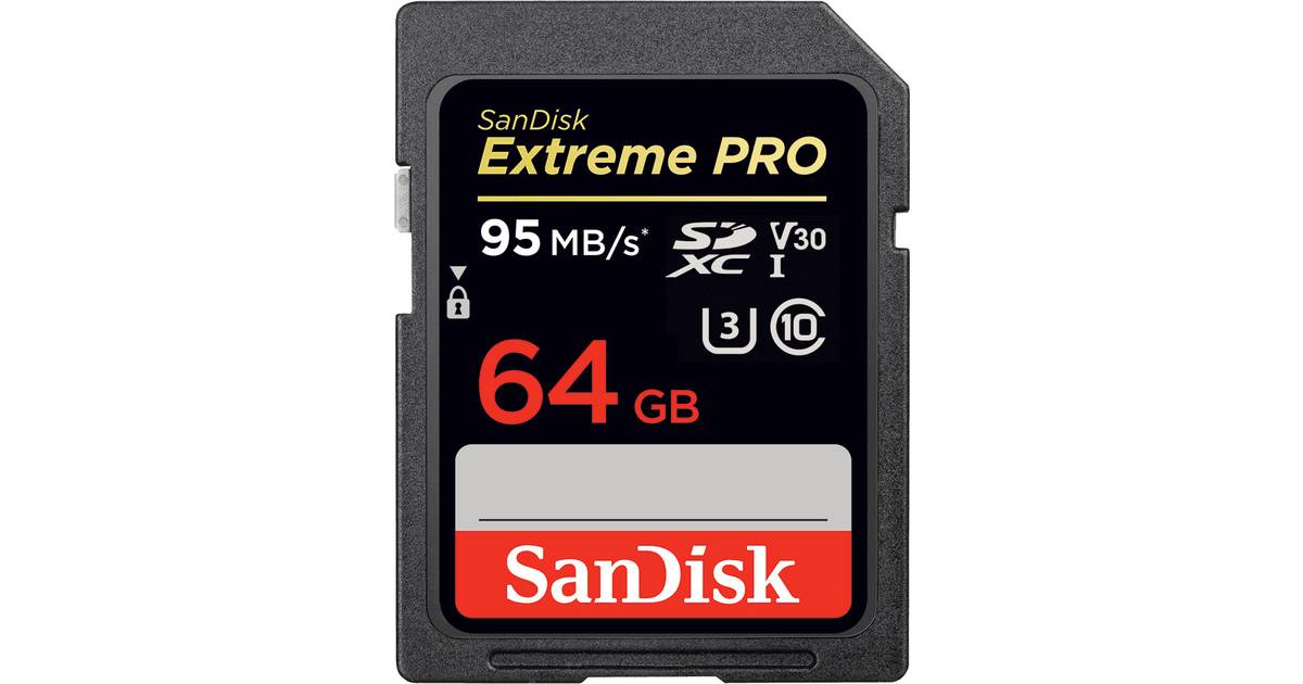 Skrivemaskine skarpt Arab SanDisk Extreme Pro SDXC V30 UHS-I U3 64GB • Priser »