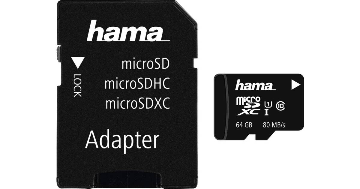 typisk Lappe Jurassic Park Hama MicroSDXC Class 10 UHS-I U1 V10 80MB/s 64GB + Adapter • Pris »