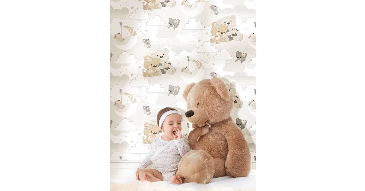 Noordwand Wallpaper Mondo baby Hug Bears Grey and Beige • Pris »