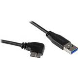 Et stik - Nikkel - USB-kabel Kabler StarTech Slim USB A - USB Micro-B (angled) 3.0 0.5m