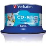 Blanke cd r printable Verbatim CD-R 700MB 52x Spindle 50-Pack Wide Inkjet