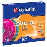 Optisk lagring Verbatim DVD-R Colour 4.7GB 16x Slimcase 5-Pack