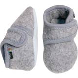 Læder Indendørssko Melton Wool Soft Shoe w. Velcro - Light Grey